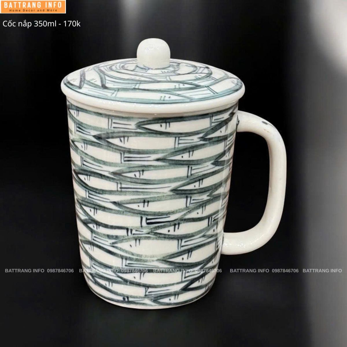 Cốc Nắp 350ml Cao Cấp Bát Tràng