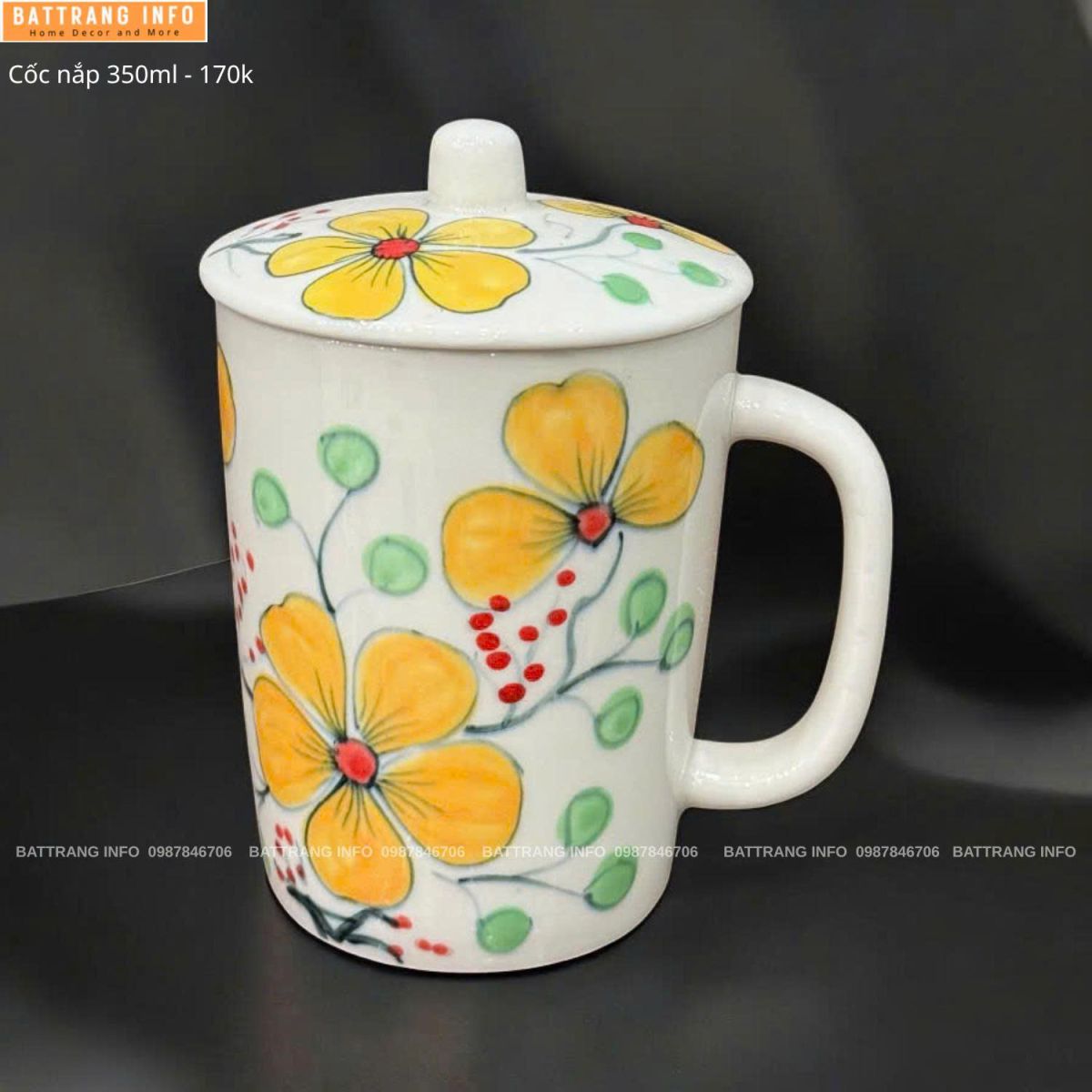 Cốc Nắp 350ml Cao Cấp Bát Tràng