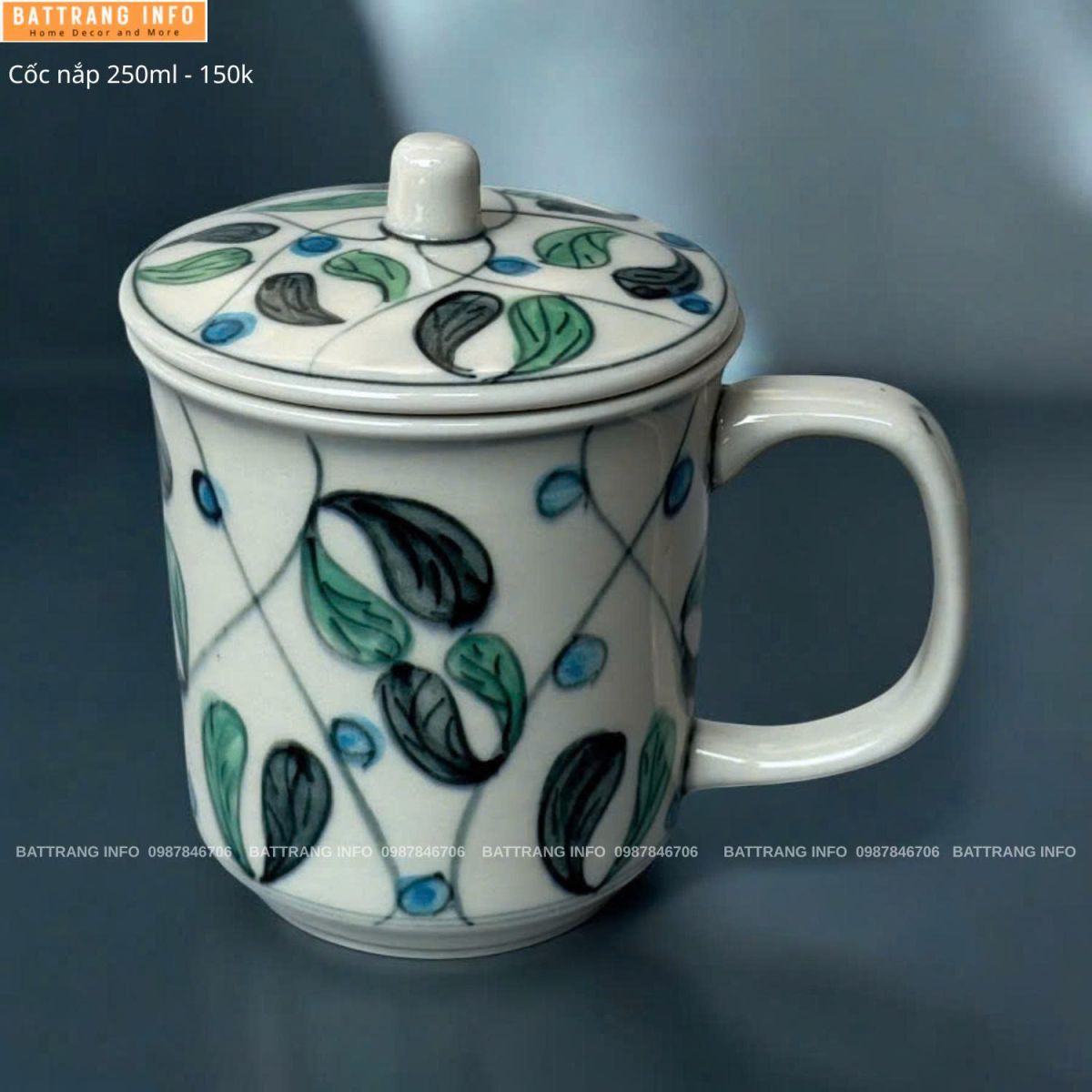 Cốc Văn Phòng Có Nắp Sứ Bát Tràng Cao Cấp 250ml