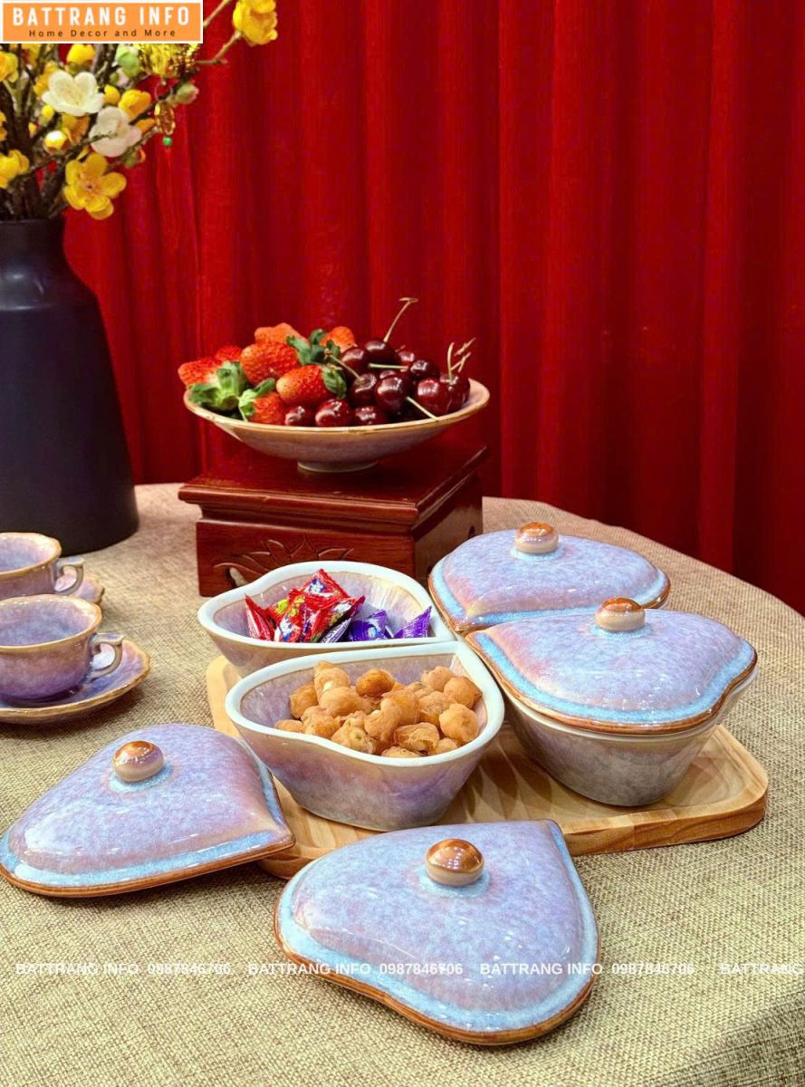 Combo Ấm Chén và Hũ Mứt Men Hoả Biến Cao Cấp Bát Tràng