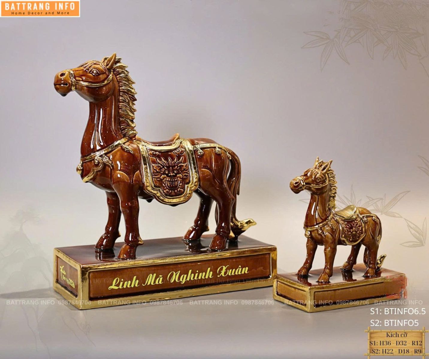 Linh Vật Năm 2026 Sứ Bát Tràng Vẽ Vàng 24k