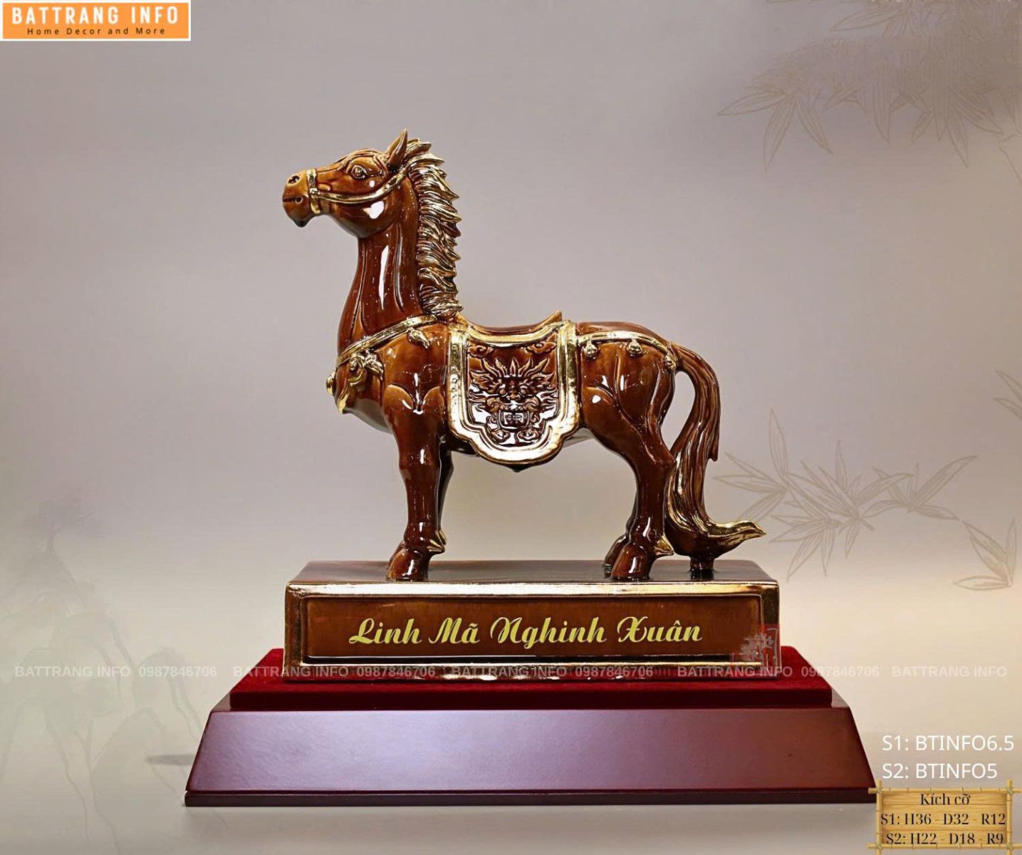 Linh Vật Năm 2026 Sứ Bát Tràng Vẽ Vàng 24k