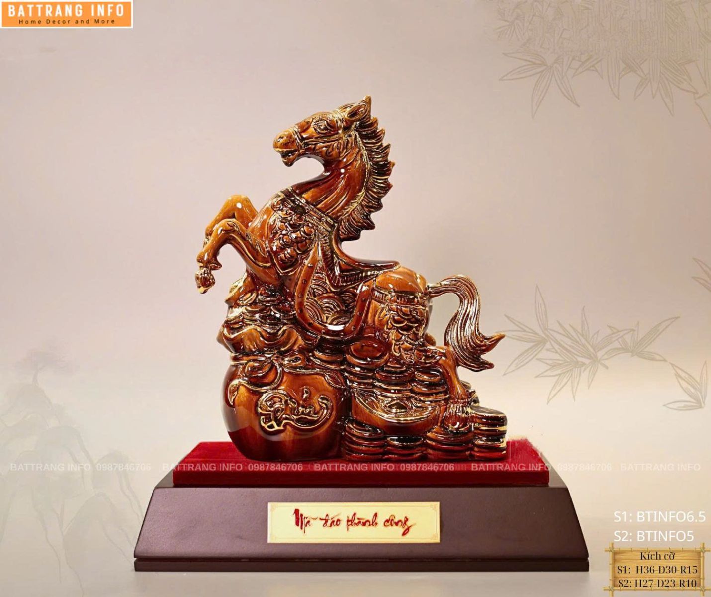 Linh Vật Năm 2026 Sứ Bát Tràng Vẽ Vàng 24k