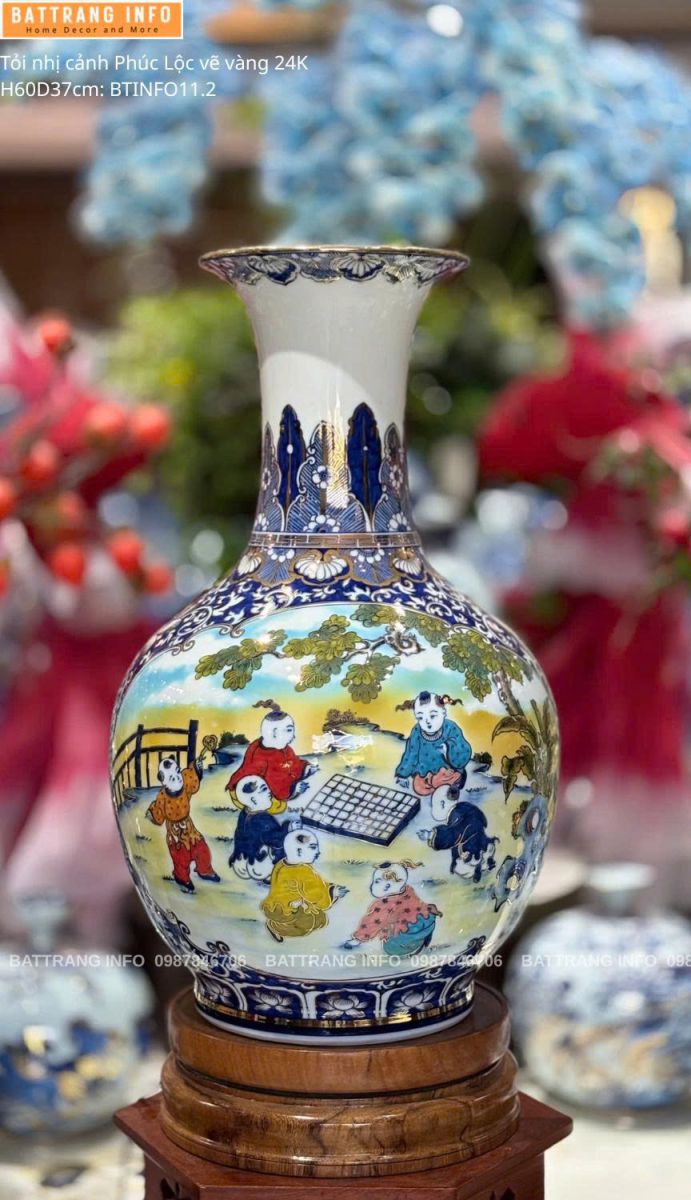 Tỏi Nhị Cảnh Phúc Lộc Vẽ Vàng 24K Cao 60cm