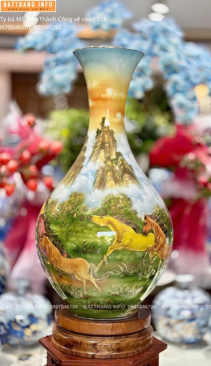 Tỳ Bà Mã Đáo Thành Công vẽ vàng 24k cao 70cm