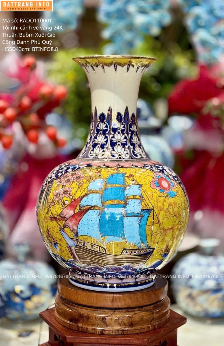 Tỏi Nhị Cảnh Vẽ Vàng 24k Thuận Buồm Xuôi Gió & Công Danh Phú Quý – Cao 55cm