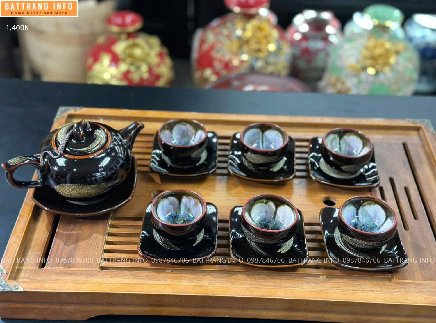 Bộ Ấm Chén Men Hoả Biến Cao Cấp Bát Tràng