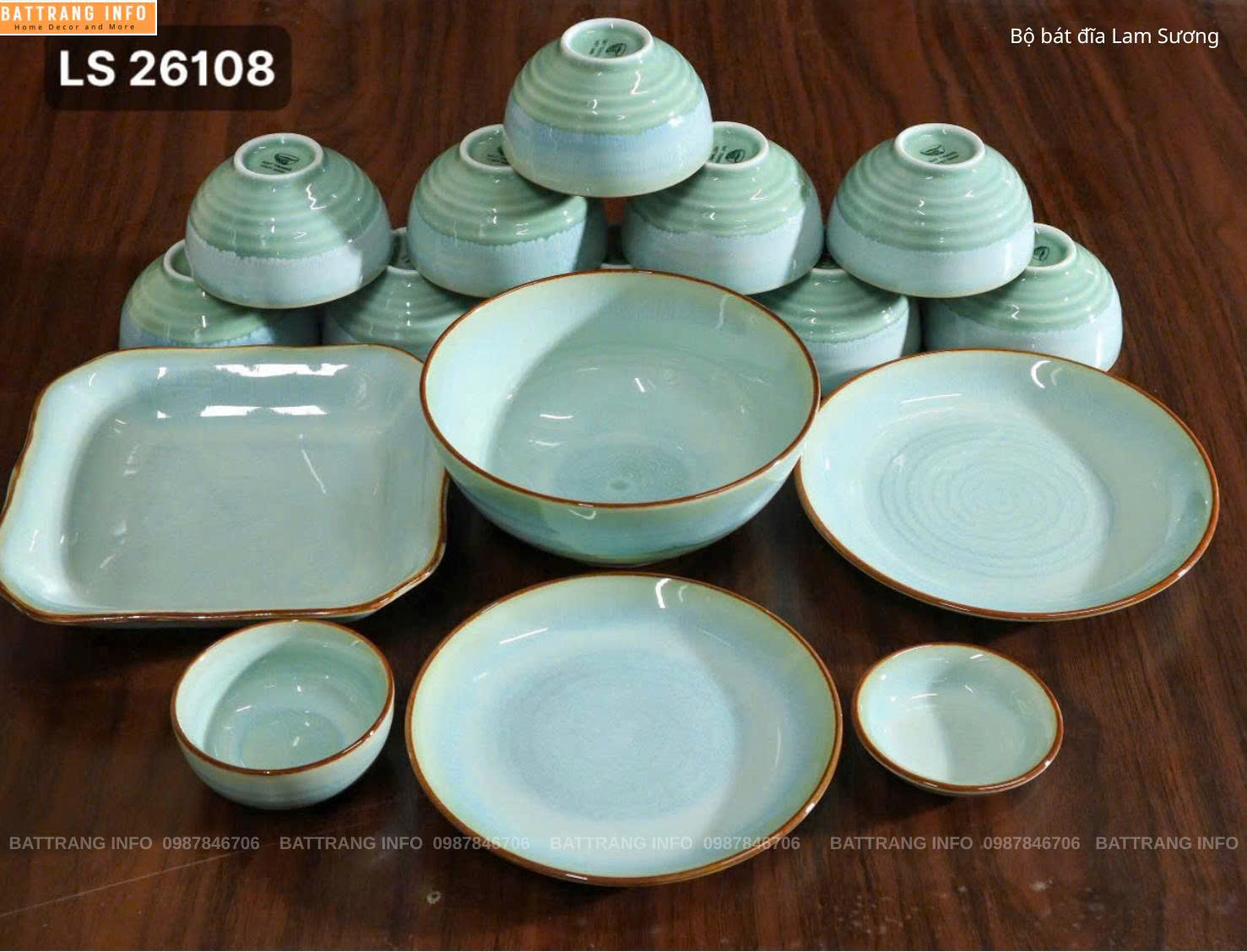 Bộ Bát Đĩa Lam Sương Cao Cấp Bát Tràng