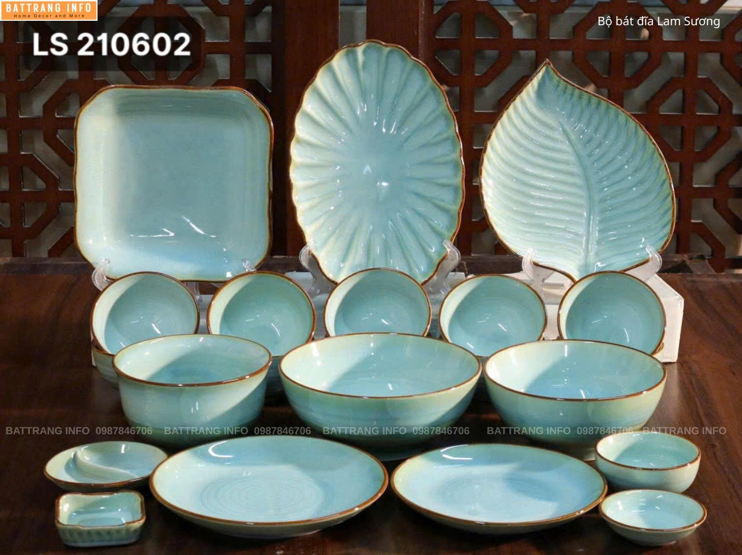 Bộ Bát Đĩa Lam Sương Cao Cấp Bát Tràng