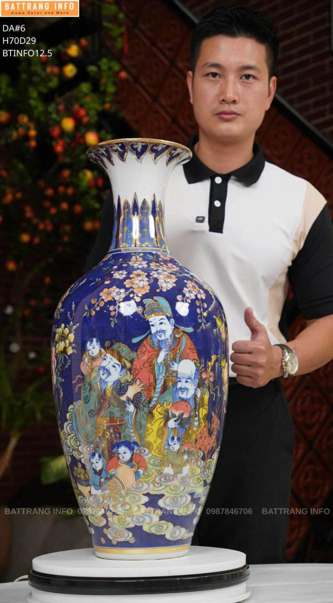 Bảo Bình Tam Đa Phúc Lộc Thọ Cao 70cm Vẽ Vàng 24K