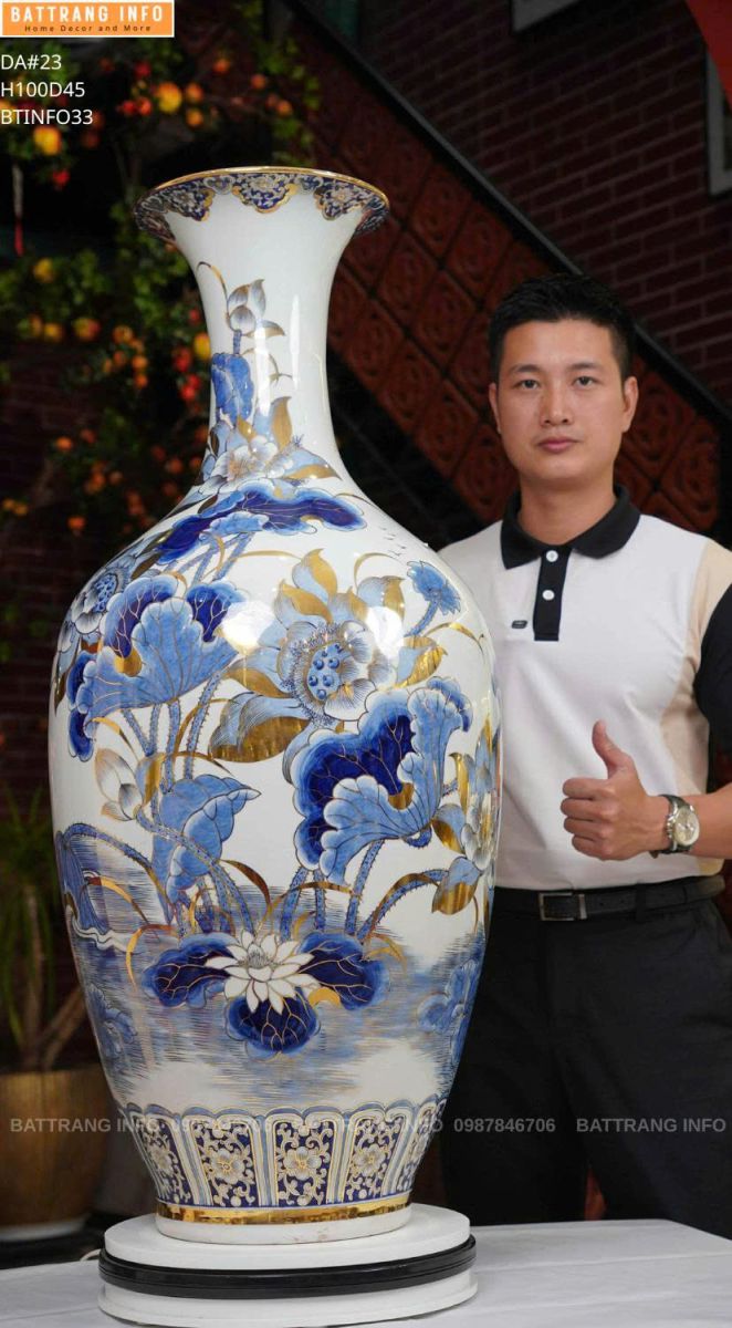 BẢO BÌNH SEN PHÚ QUÝ VẼ VÀNG 24K CAO 1M