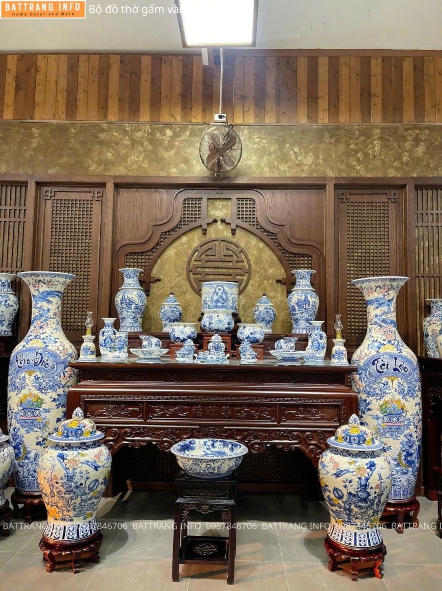 Bộ Đồ Thờ Gấm Vàng Cao Cấp Bát Tràng – Tinh Hoa Tâm Linh Việt