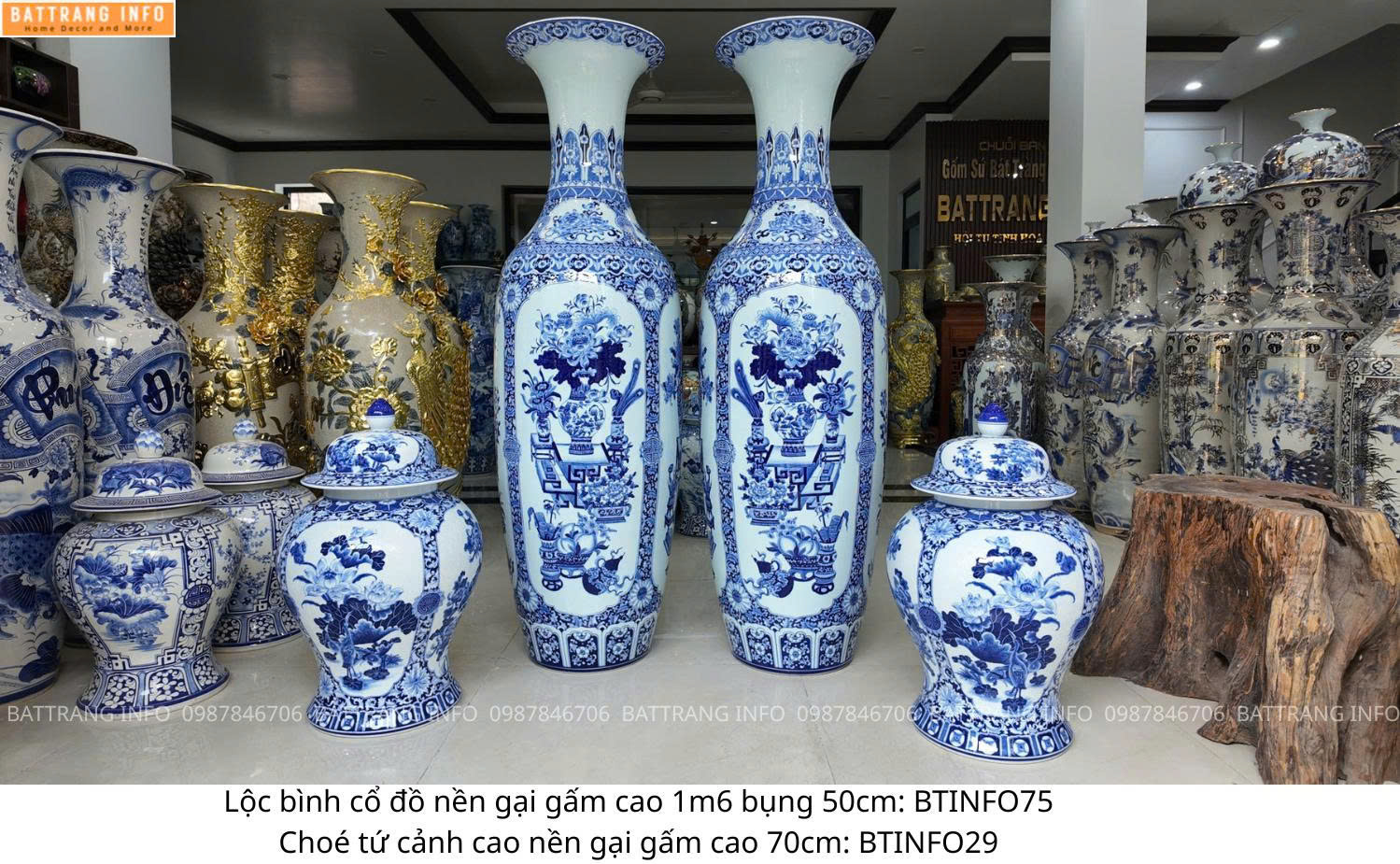 Combo Lộc Bình Tứ Cảnh Cổ Đồ Nền Gấm & Choé Tứ Cảnh Cao Cấp Bát Tràng 2