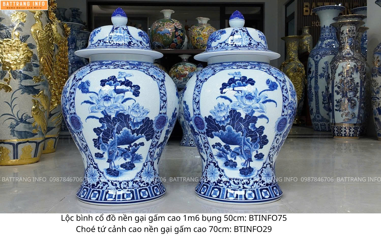 Cặp Choé Tứ Cảnh Nền Gấm Cao 70cm – Hàng Thủ Công Cao Cấp Bát Tràng 2