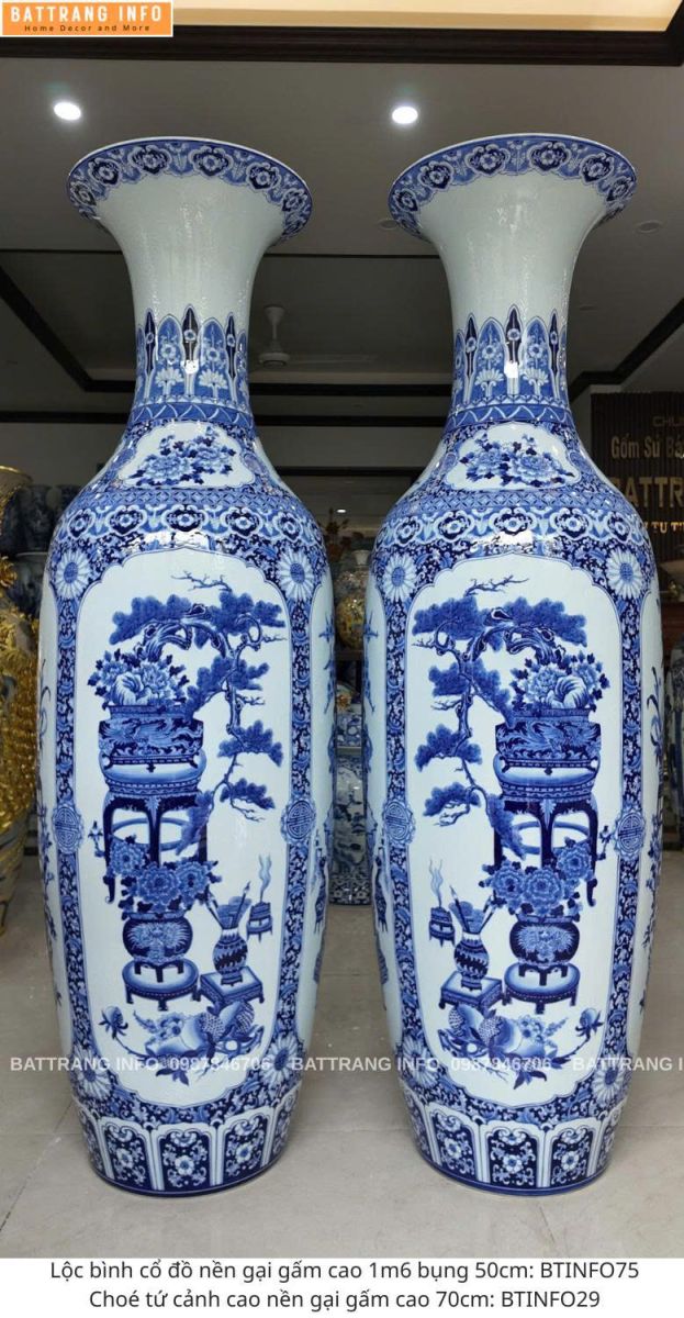 Lộc Bình Tứ Cảnh Cổ Đồ Nền Gấm Cao 1m6 Cao Cấp Bát Tràng 2