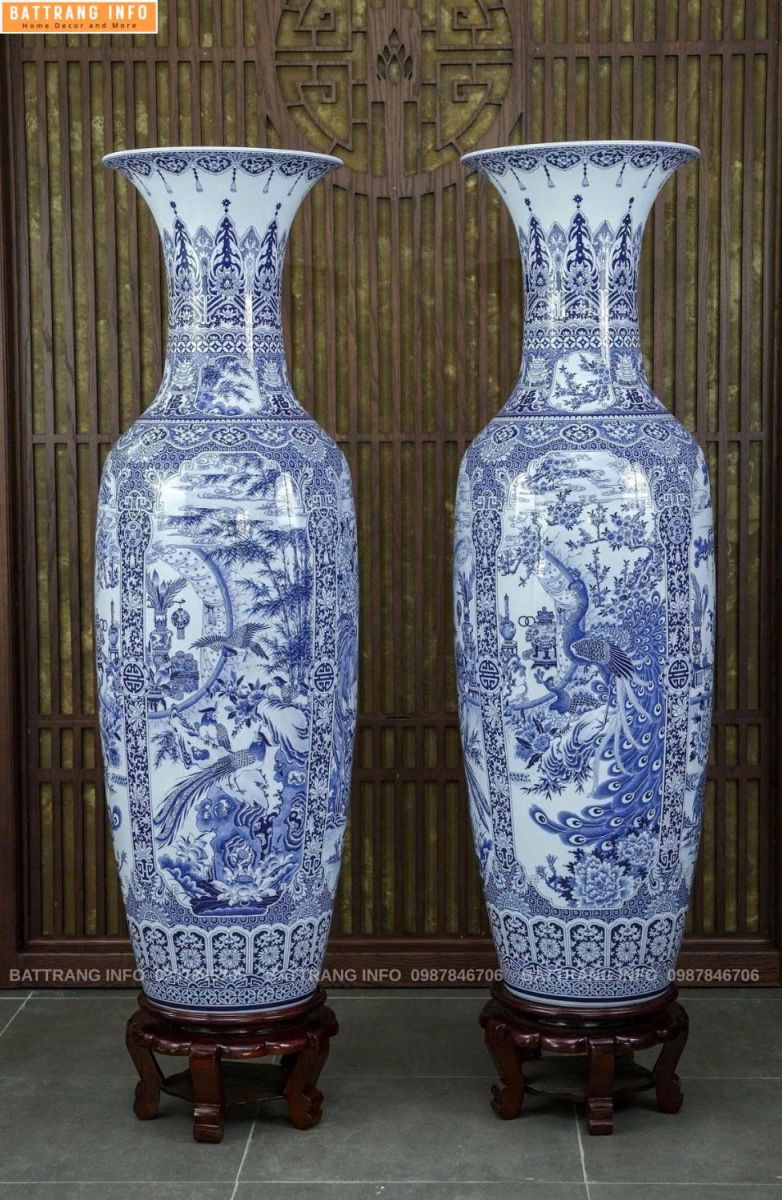 Lộc Bình Tứ Cảnh Xanh Lam Khử Cao Cấp Bát Tràng