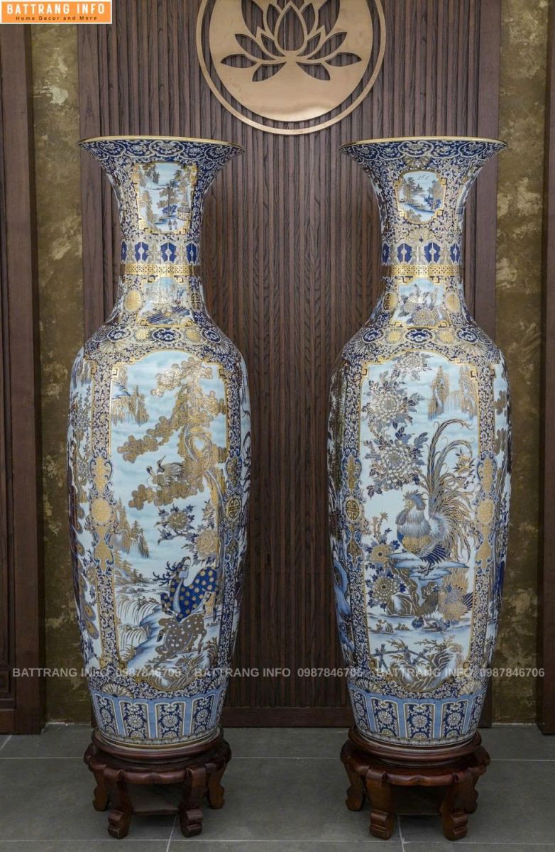 Lộc Bình Tứ Cảnh Vân Mây Khử VIP Vẽ Vàng 24K