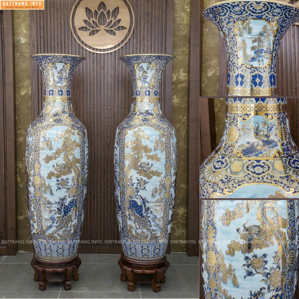 Lộc Bình Tứ Cảnh Vân Mây Khử VIP Vẽ Vàng 24K 2