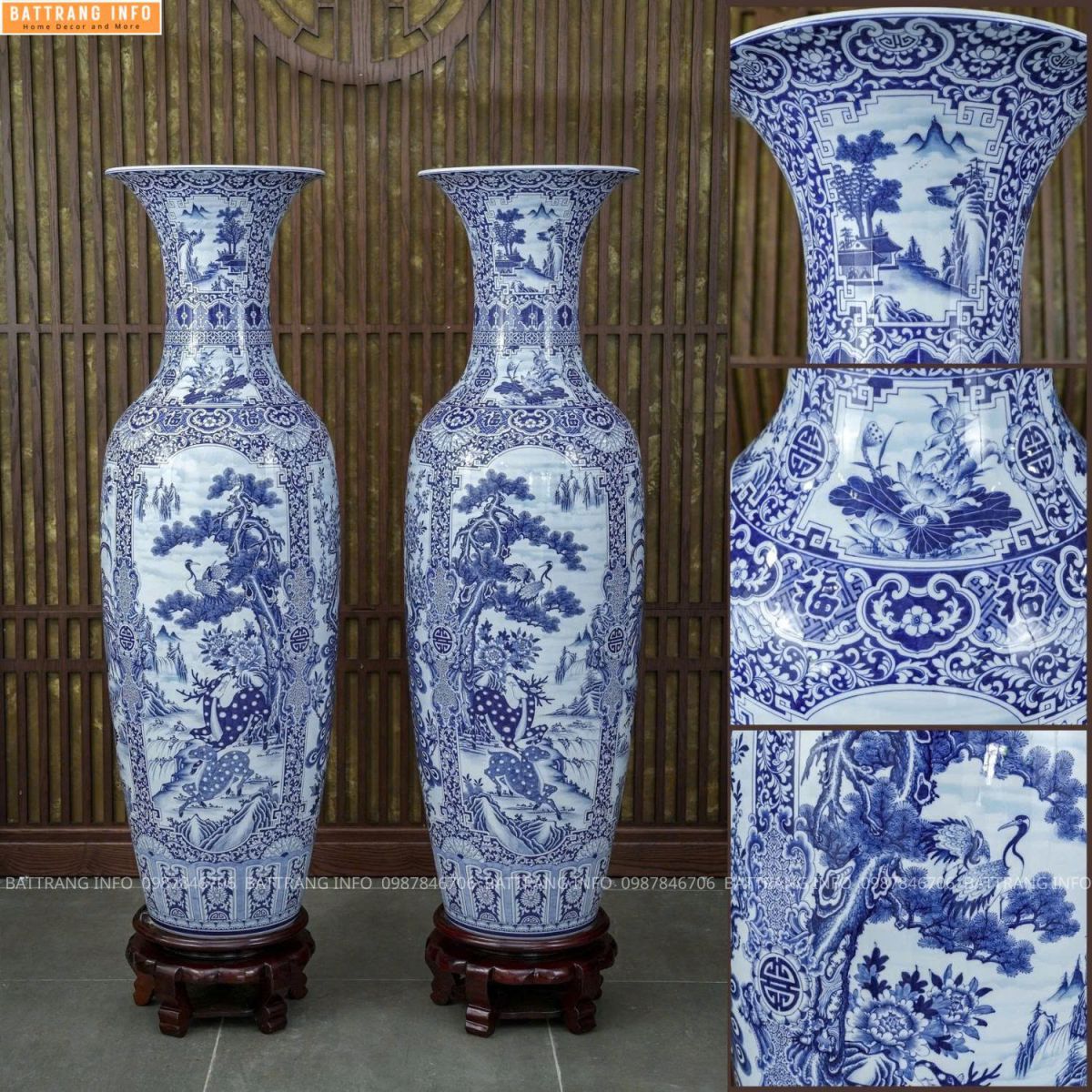 Lộc Bình Tứ Cảnh Khử Men Lam Vân Mây Cao Cấp Bát Tràng 2