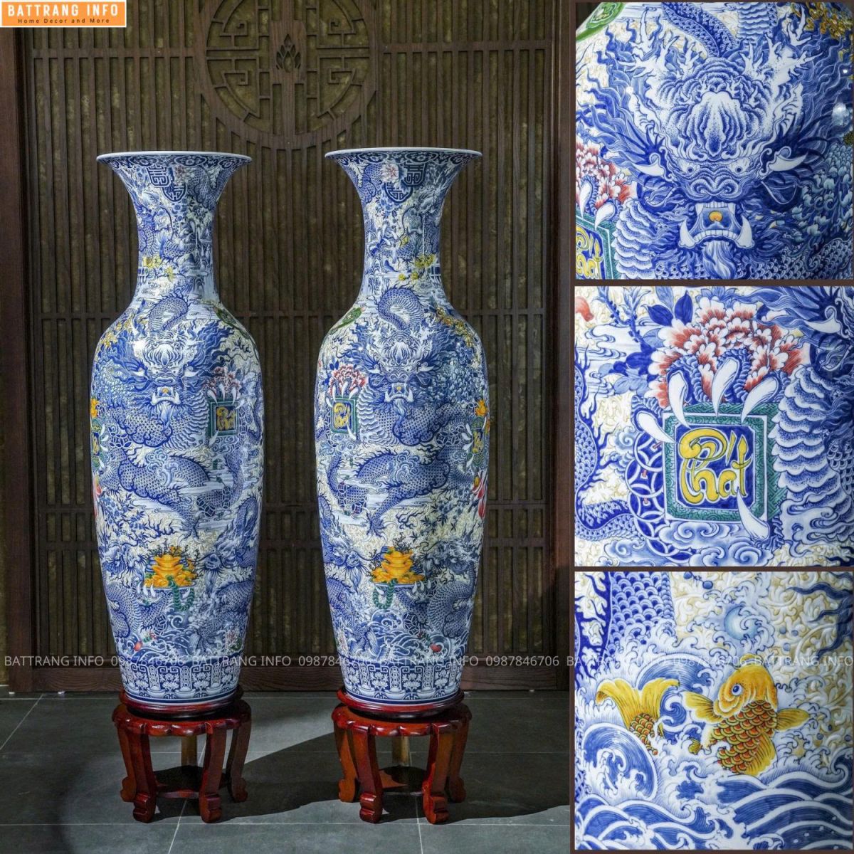 Lộc Bình Ngũ Long Men Lam Khử VIP