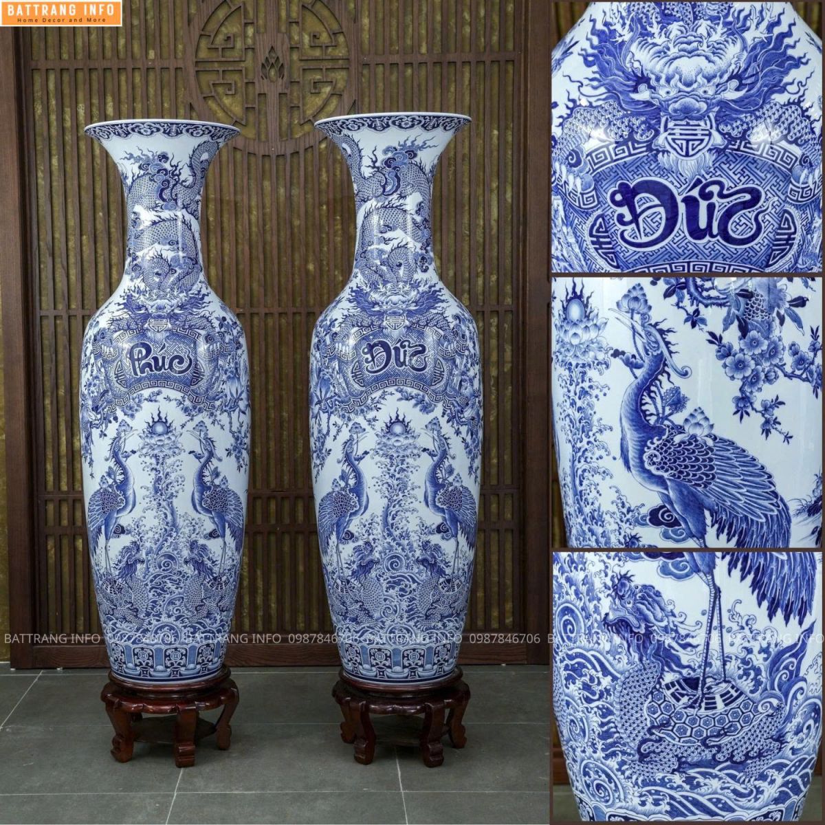 Lộc Bình Phúc Đức Khử Vip Vẽ Tay Cao Cấp Bát Tràng