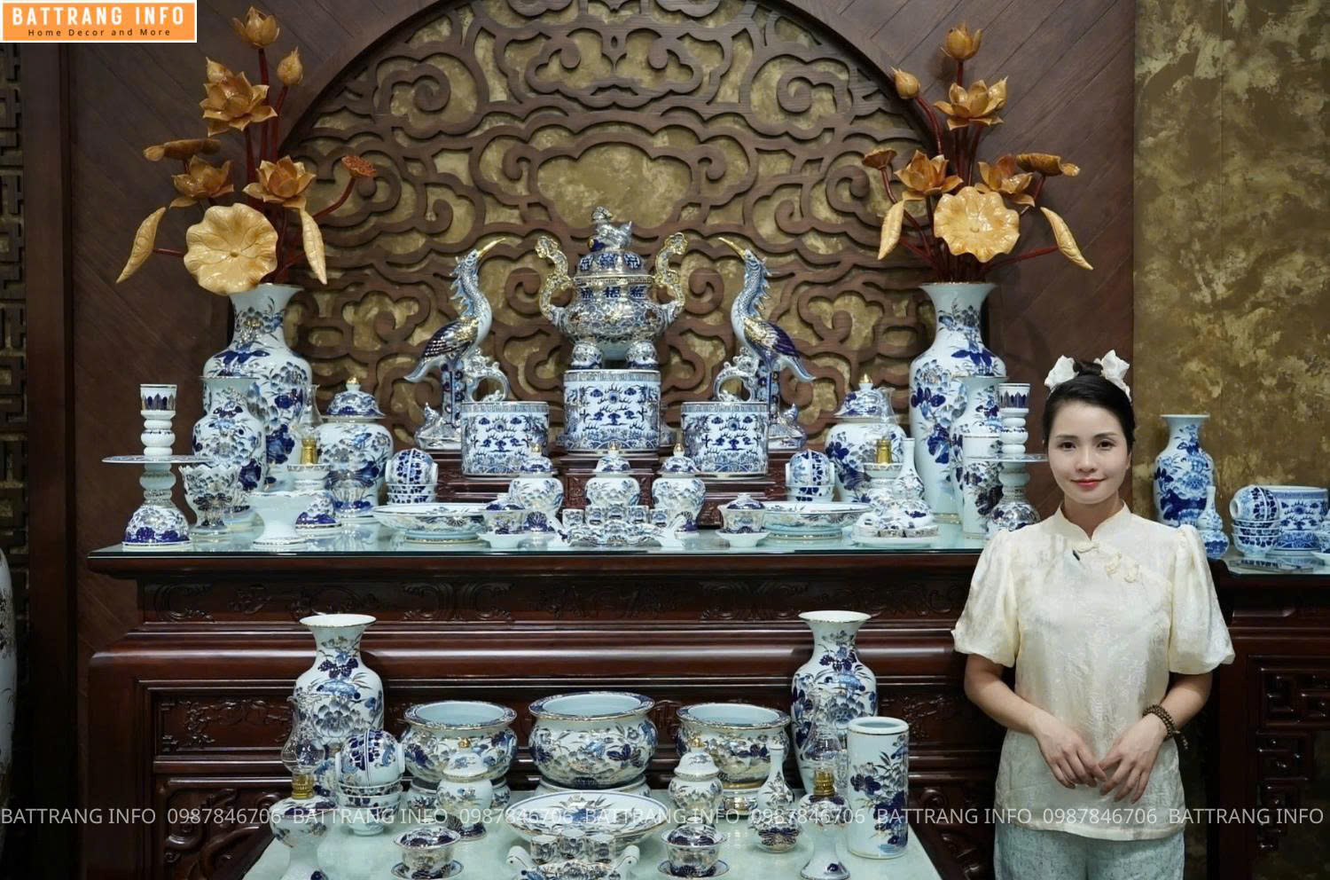 Bộ Đồ Thờ Men Khử Vẽ Vàng 24K Cao Cấp Bát Tràng – Tinh Hoa Gốm Việt Cho Không Gian Thờ Tự