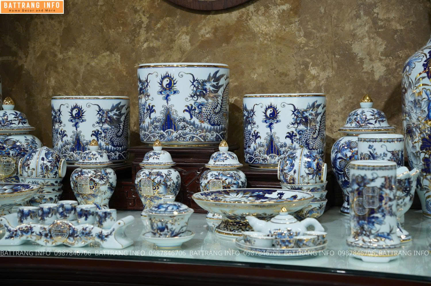 Bộ Đồ Thờ Men Khử Vẽ Vàng 24K Cao Cấp Bát Tràng