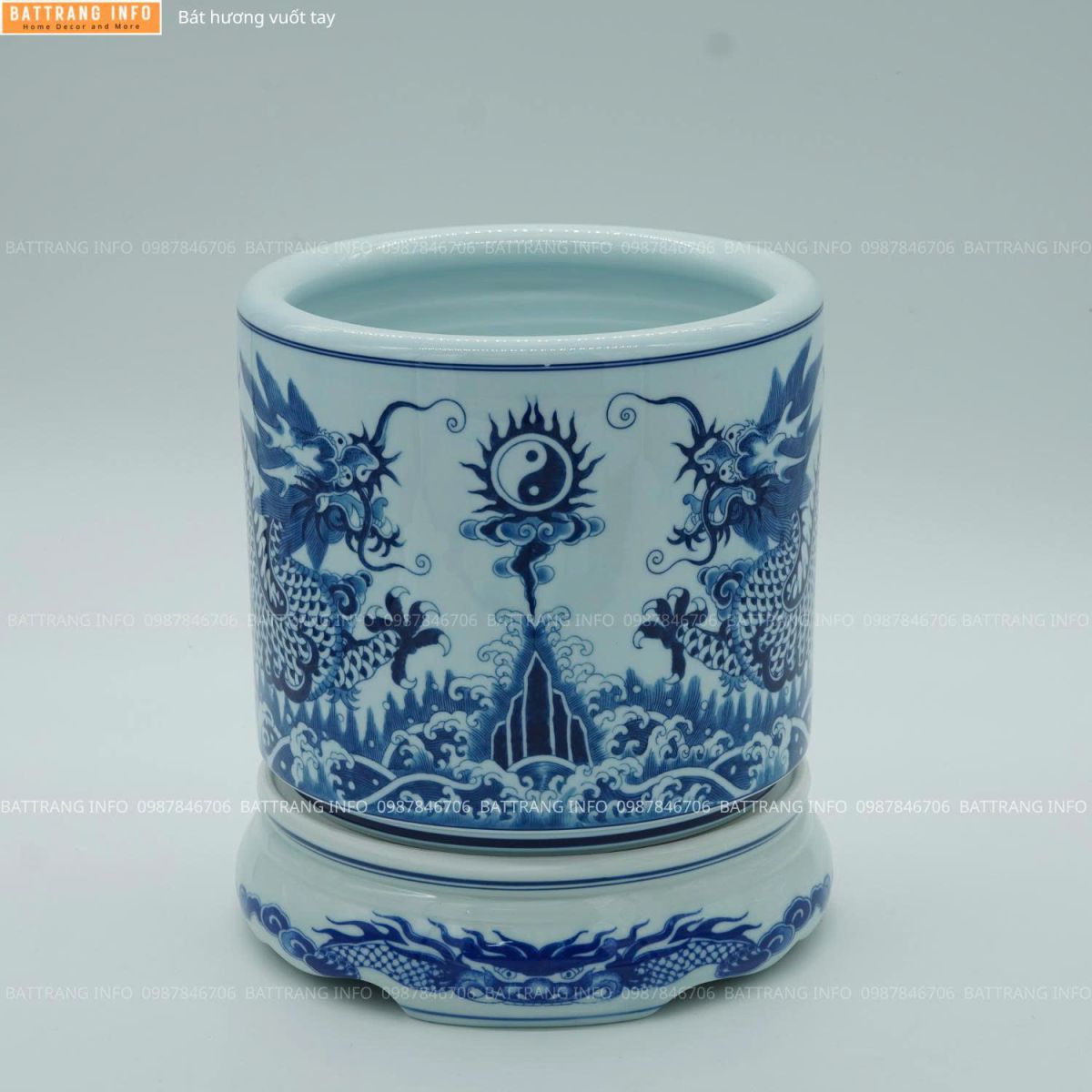 Bát hương vuốt tay men rong khử  song long cao cấp BátTràng - p16