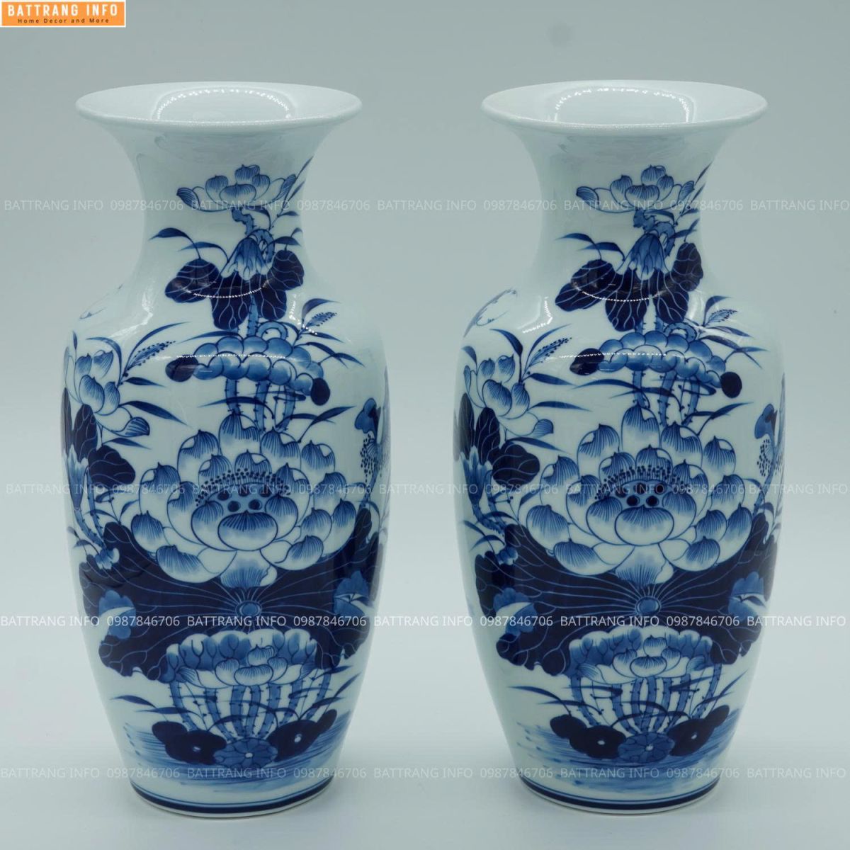 Lọ hoa men rong khử vẽ sen cao cấp BátTràng - cao 25cm