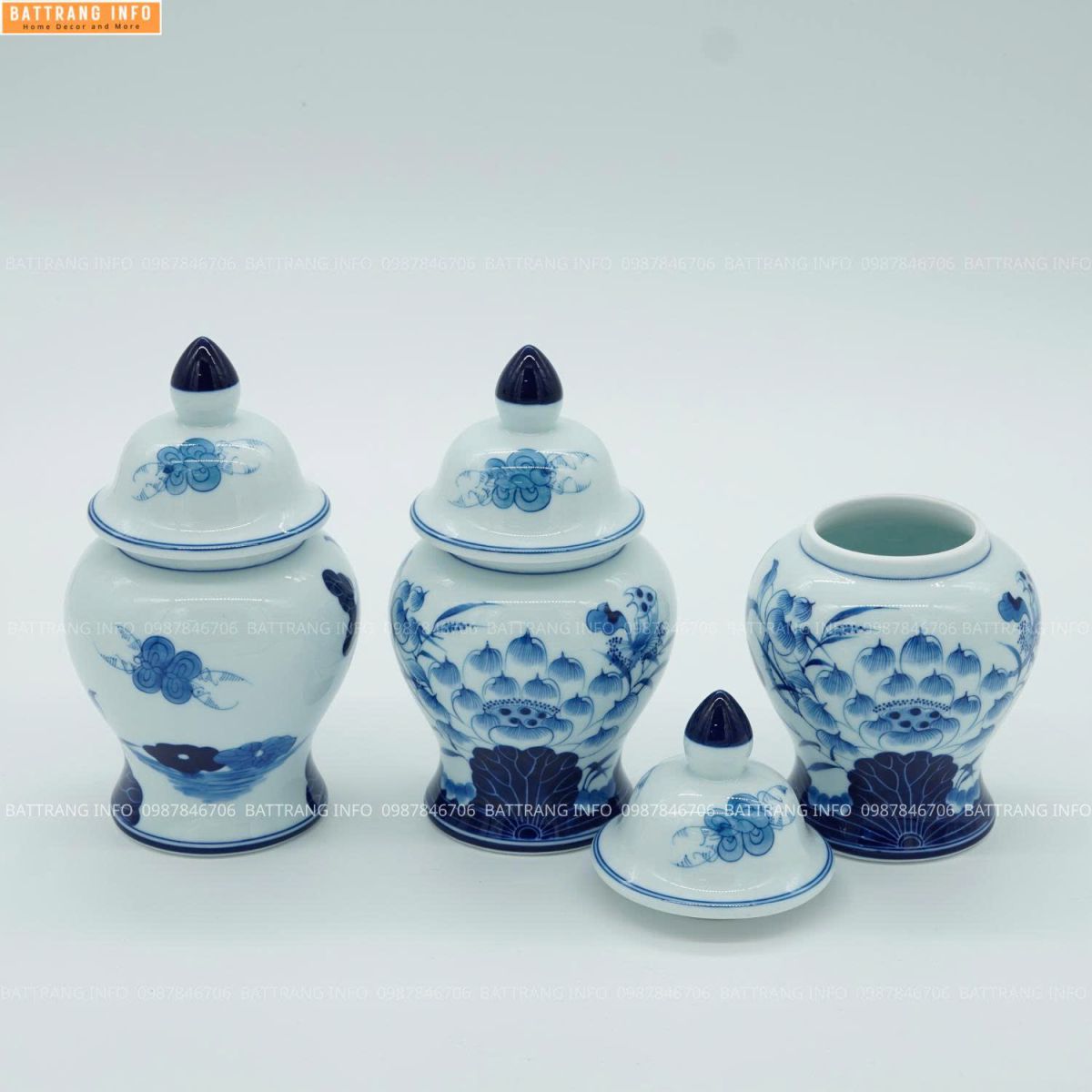 Chóe thờ cúng men rong khử vẽ sen cao cấp Bát Tràng - 13cm 2