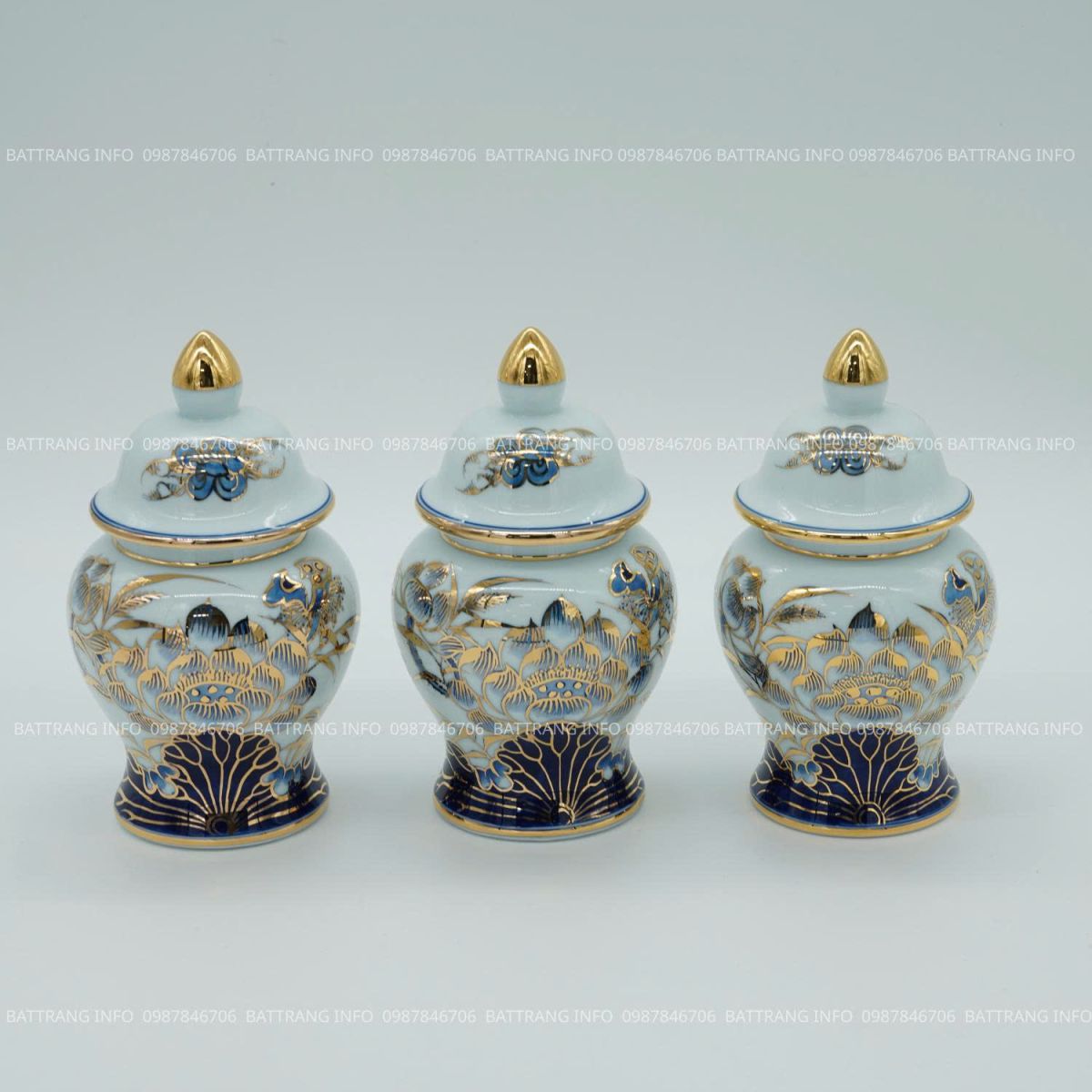 Choé muối – gạo – nước men lam vẽ vàng 24K cao cấp Bát Tràng H13