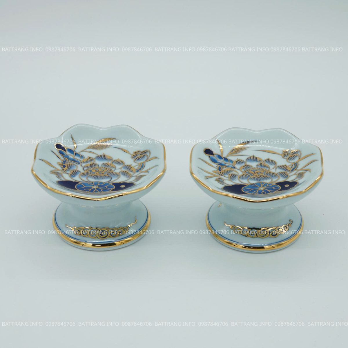 Chân nến men lam vẽ vàng 24K cao cấp Bát Tràng S3