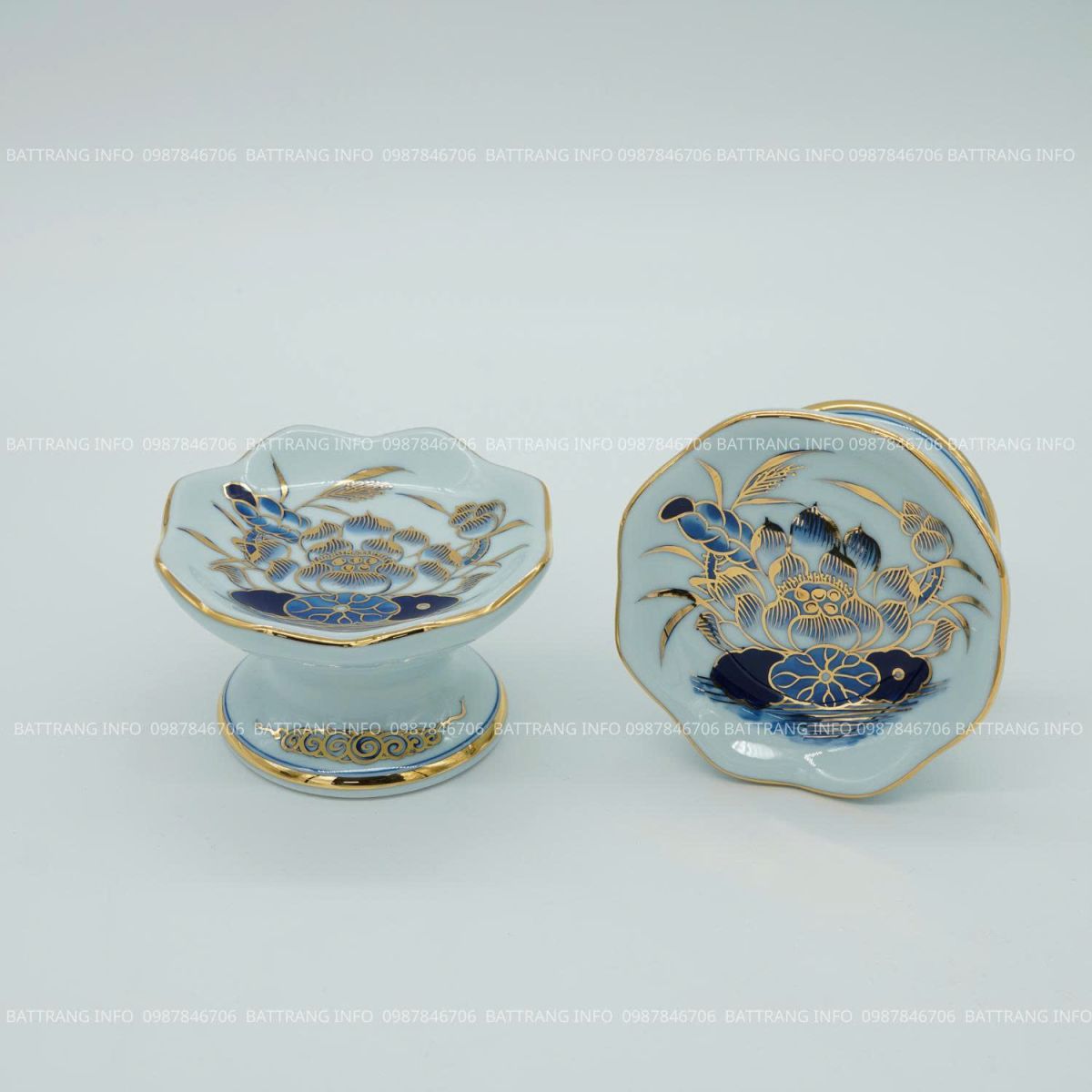 Chân nến men lam vẽ vàng 24K cao cấp Bát Tràng S1 2