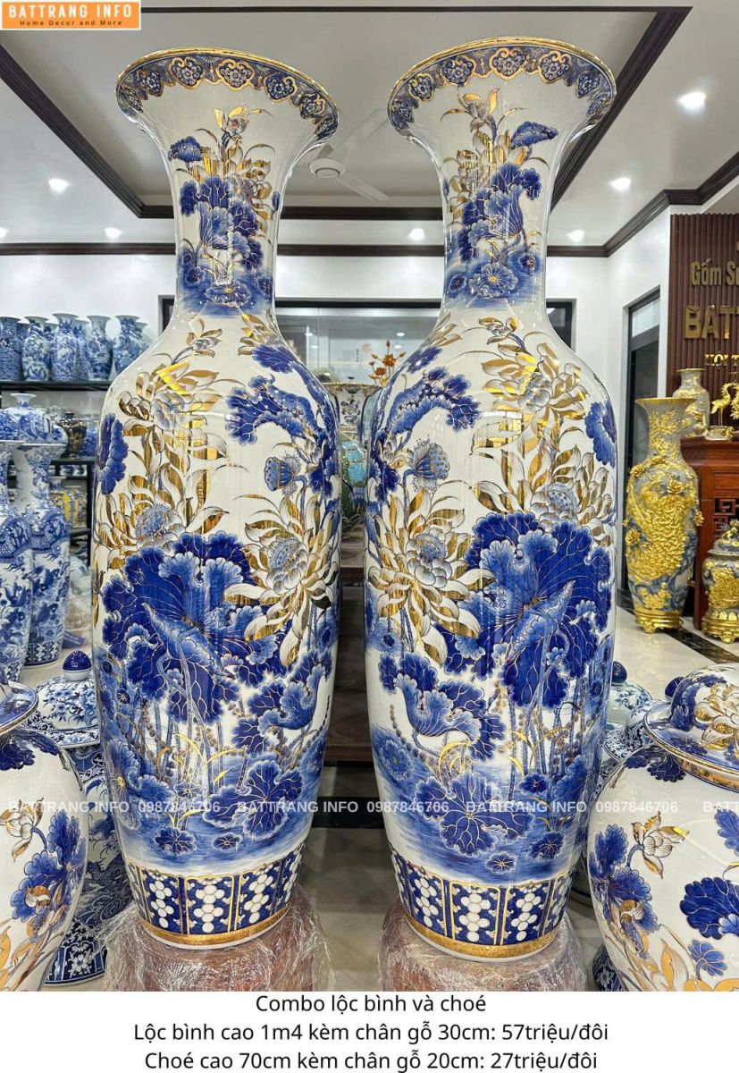 Lộc BìnhSen Phú Quý Vẽ Vàng 24K Cao Cấp Bát Tràng