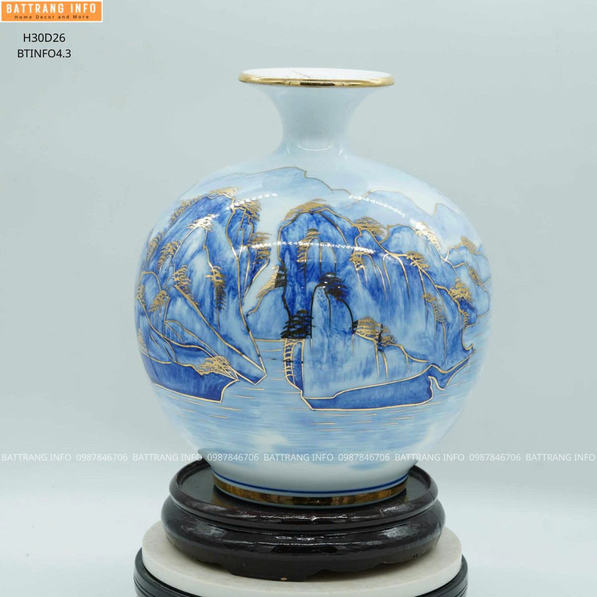 Bình Hút Lộc Thuận Buồm Xuôi Gió Cao 30cm Vẽ Vàng 24K Cao Cấp Bát Tràng 2