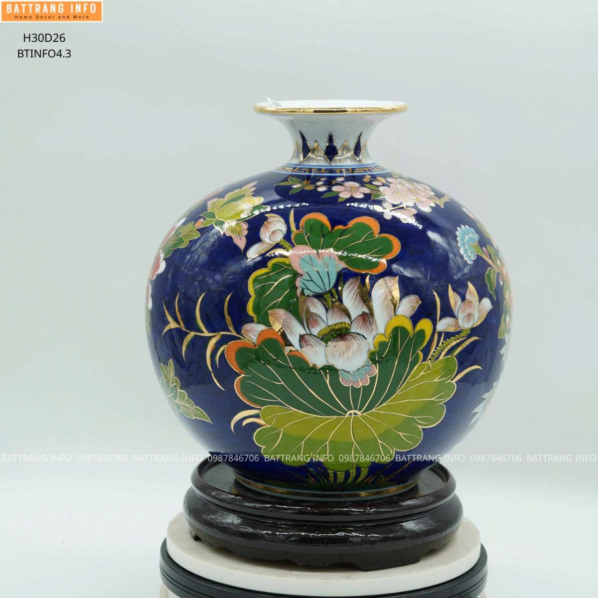 Bình Hút Lộc Công Danh Phú Quý Cao 30cm Vẽ Vàng 24K Cao Cấp Bát Tràng 2