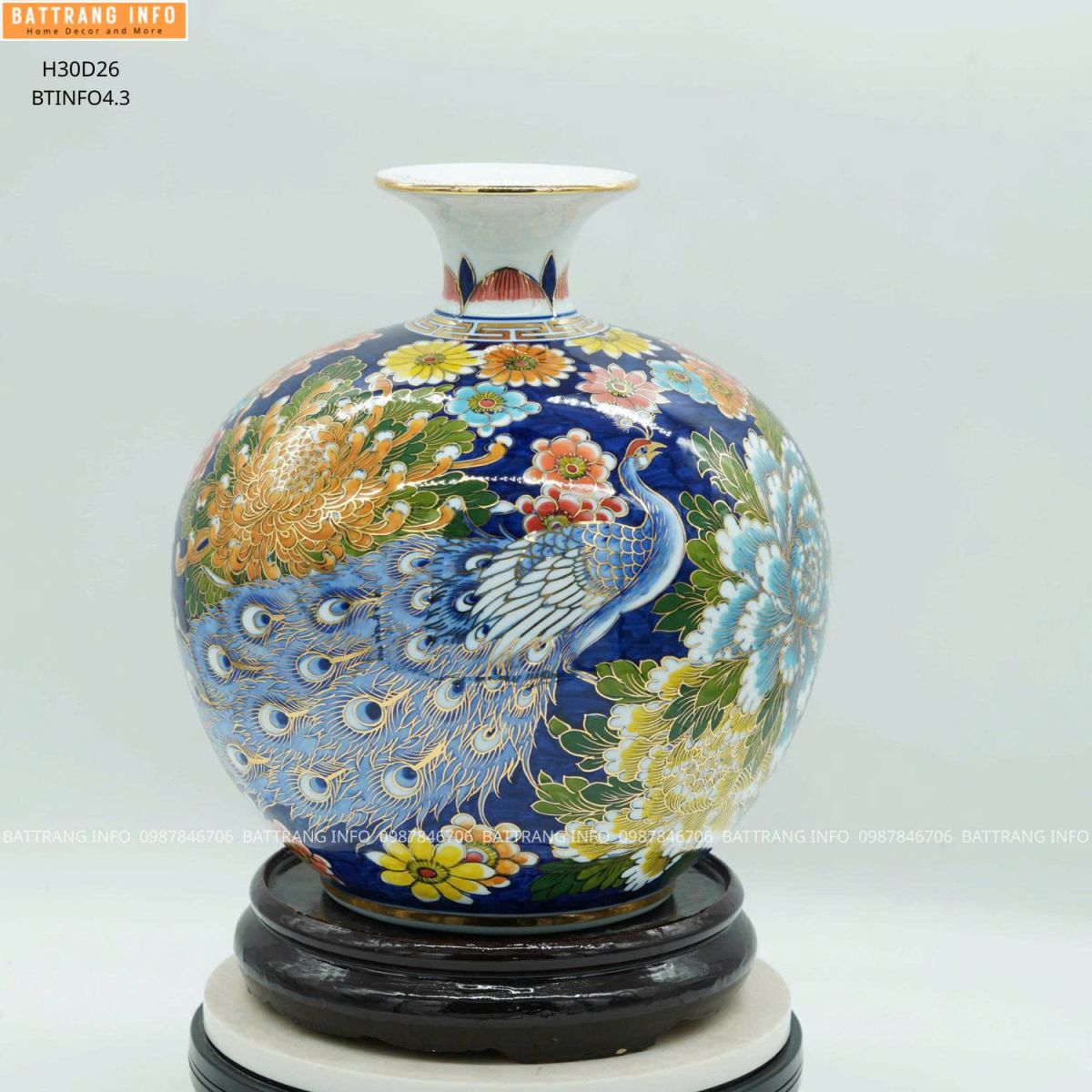 Bình Hút Lộc Công Danh Phú Quý Cao 30cm Vẽ Vàng 24K Cao Cấp Bát Tràng