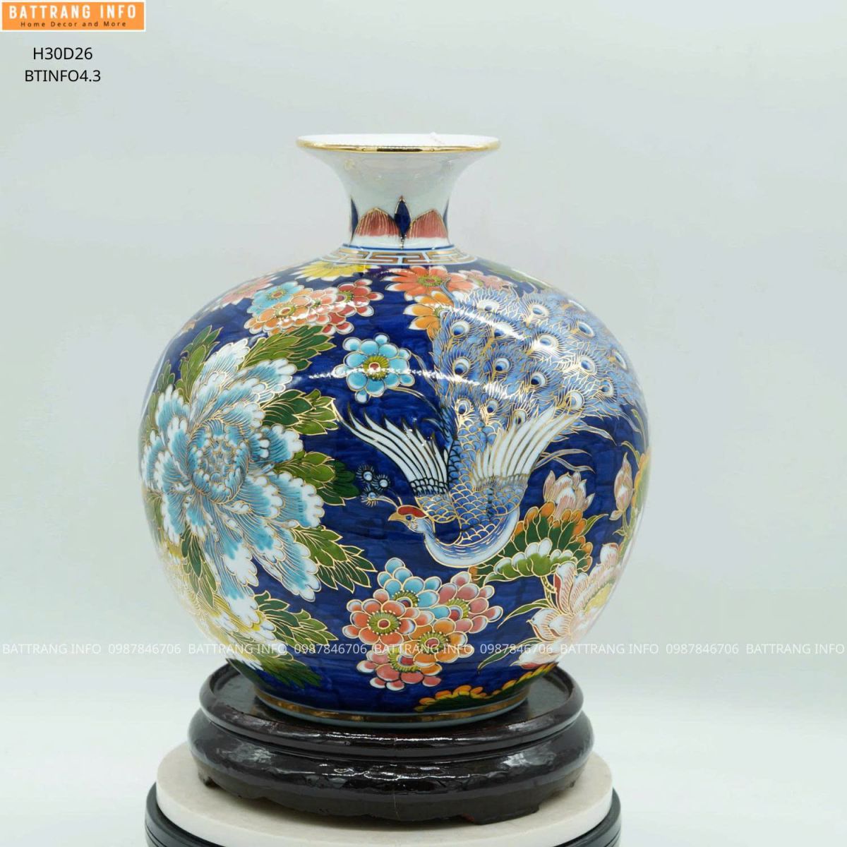 Bình Hút Lộc Công Danh Phú Quý Cao 30cm Vẽ Vàng 24K Cao Cấp Bát Tràng 2