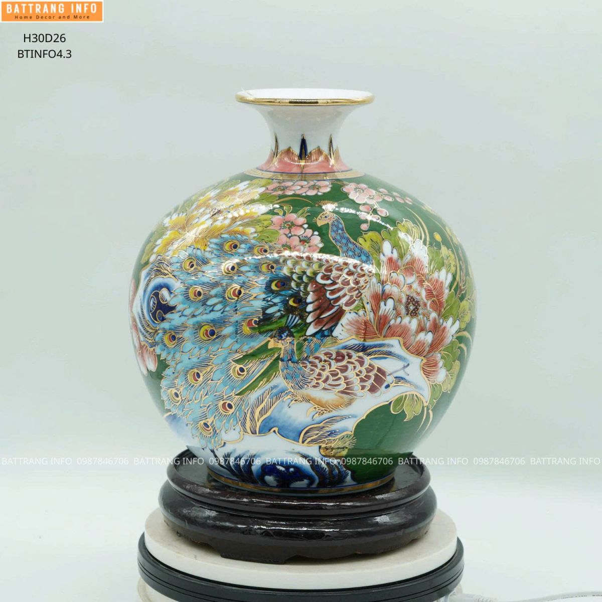 Bình Hút Lộc Công Danh Phú Quý Cao 30cm Vẽ Vàng 24K Cao Cấp Bát Tràng