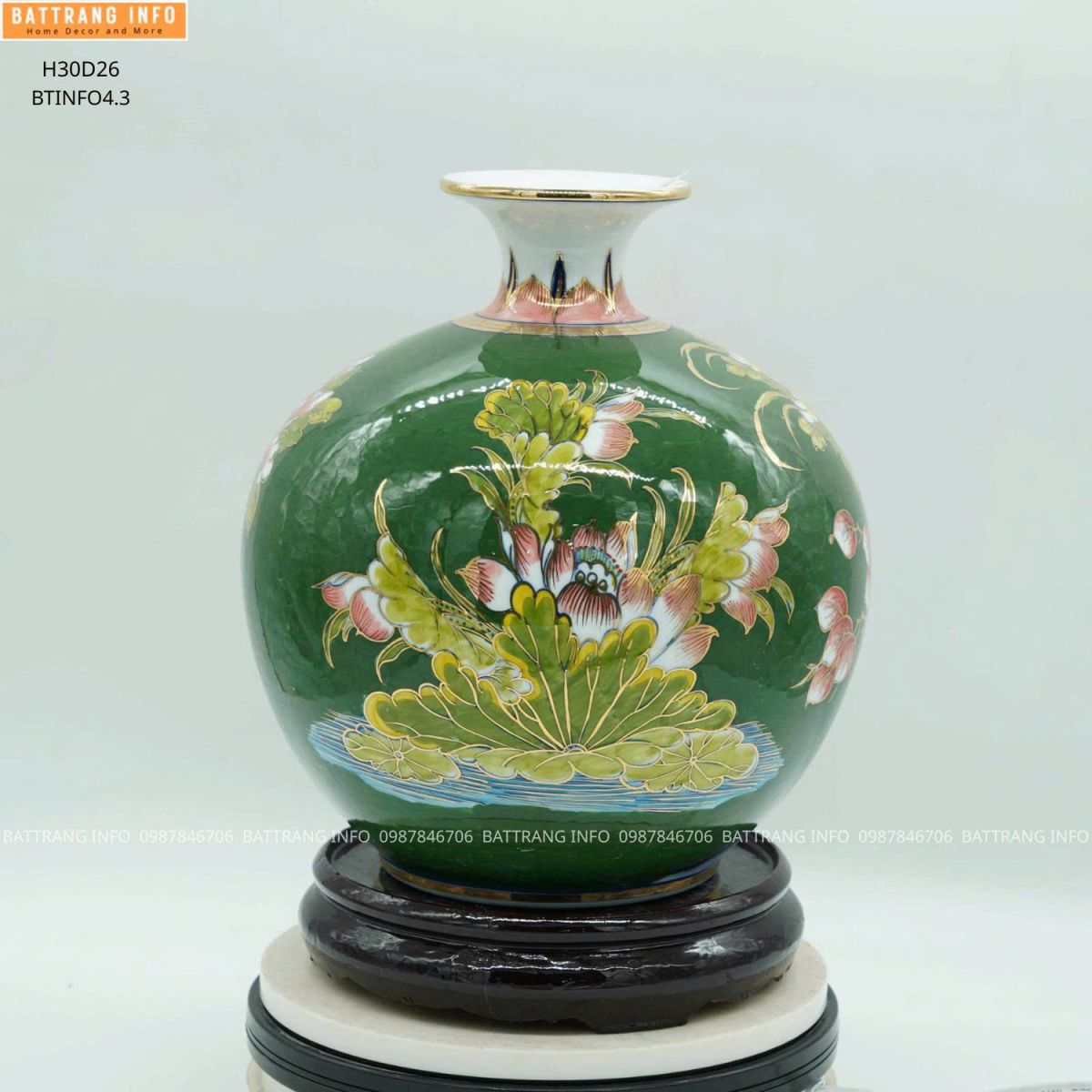 Bình Hút Lộc Công Danh Phú Quý Cao 30cm Vẽ Vàng 24K Cao Cấp Bát Tràng 2