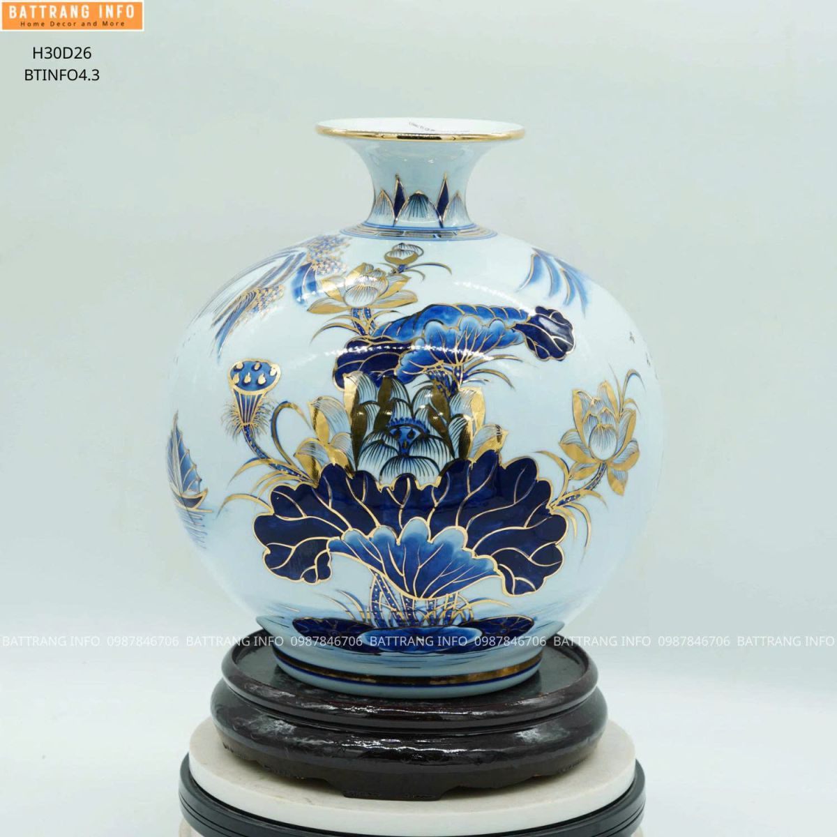 Bình Hút Lộc Thuận Buồm Xuôi Gió Cao 30cm Vẽ Vàng 24K Cao Cấp Bát Tràng 2