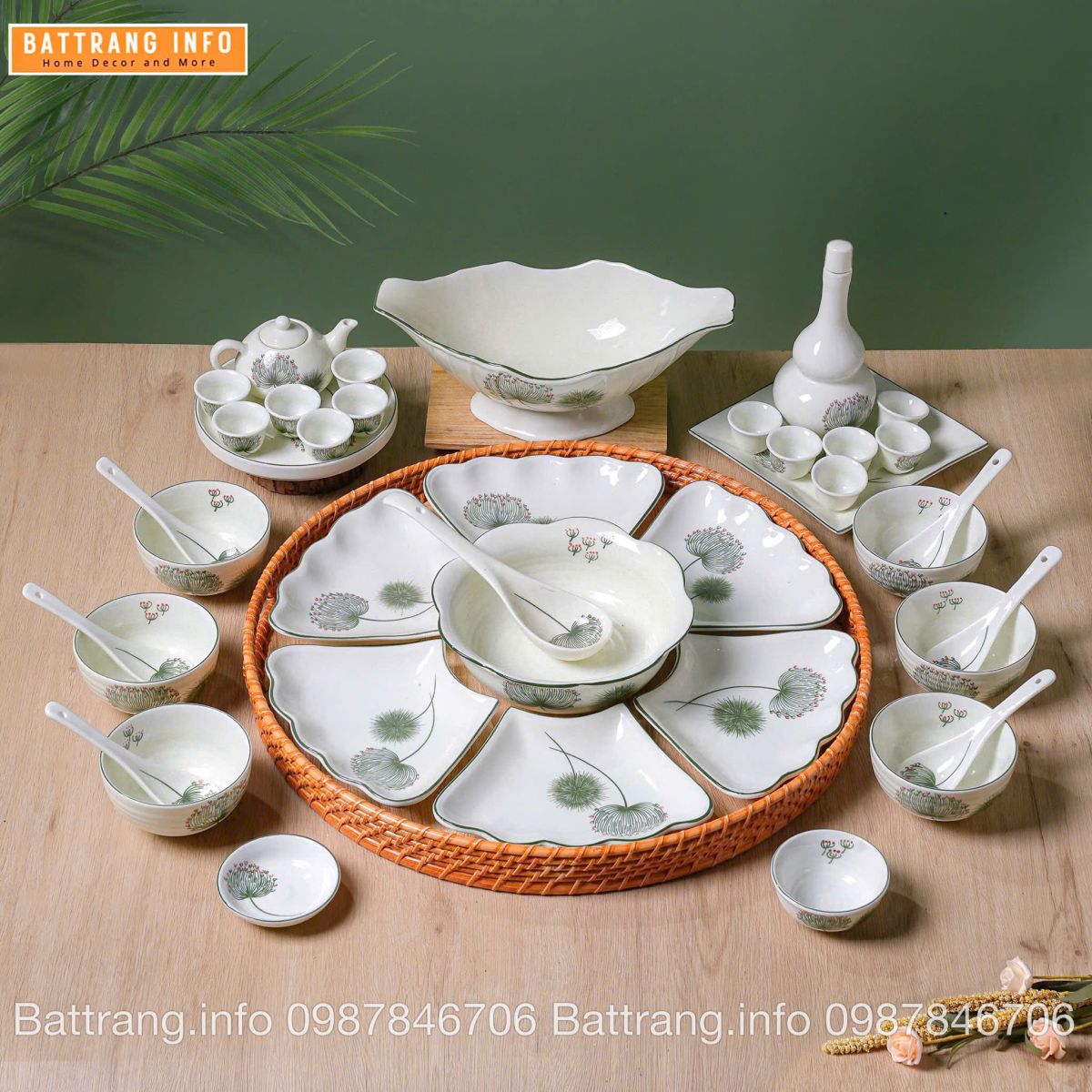 Sét Bát Đĩa Hoa Mặt Trời – Mâm Cơm Cúng Rằm Tháng Giêng Cao Cấp Bát Tràng