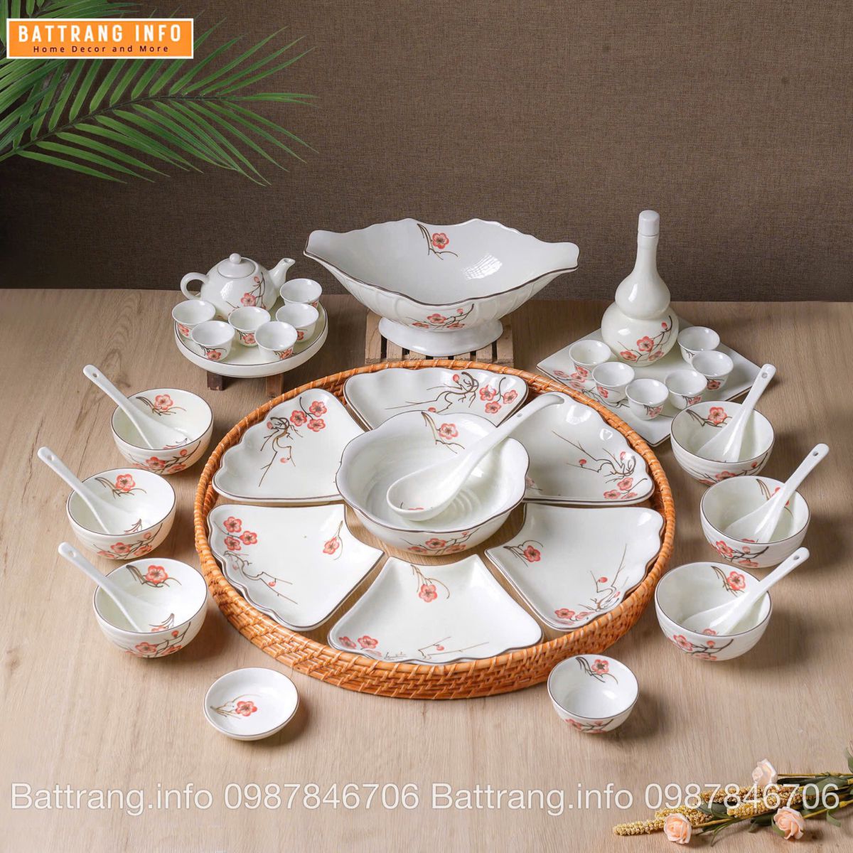 Sét Bát Đĩa Hoa Mặt Trời – Mâm Cơm Cúng Rằm Tháng Giêng Cao Cấp Bát Tràng