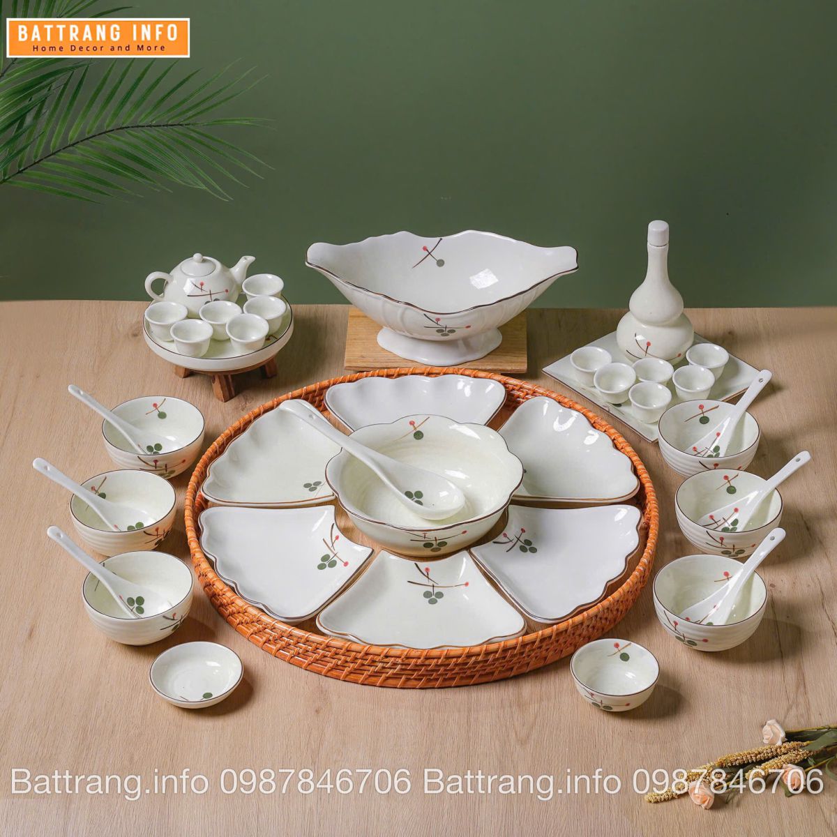 Sét Bát Đĩa Hoa Mặt Trời – Mâm Cơm Cúng Rằm Tháng Giêng Cao Cấp Bát Tràng