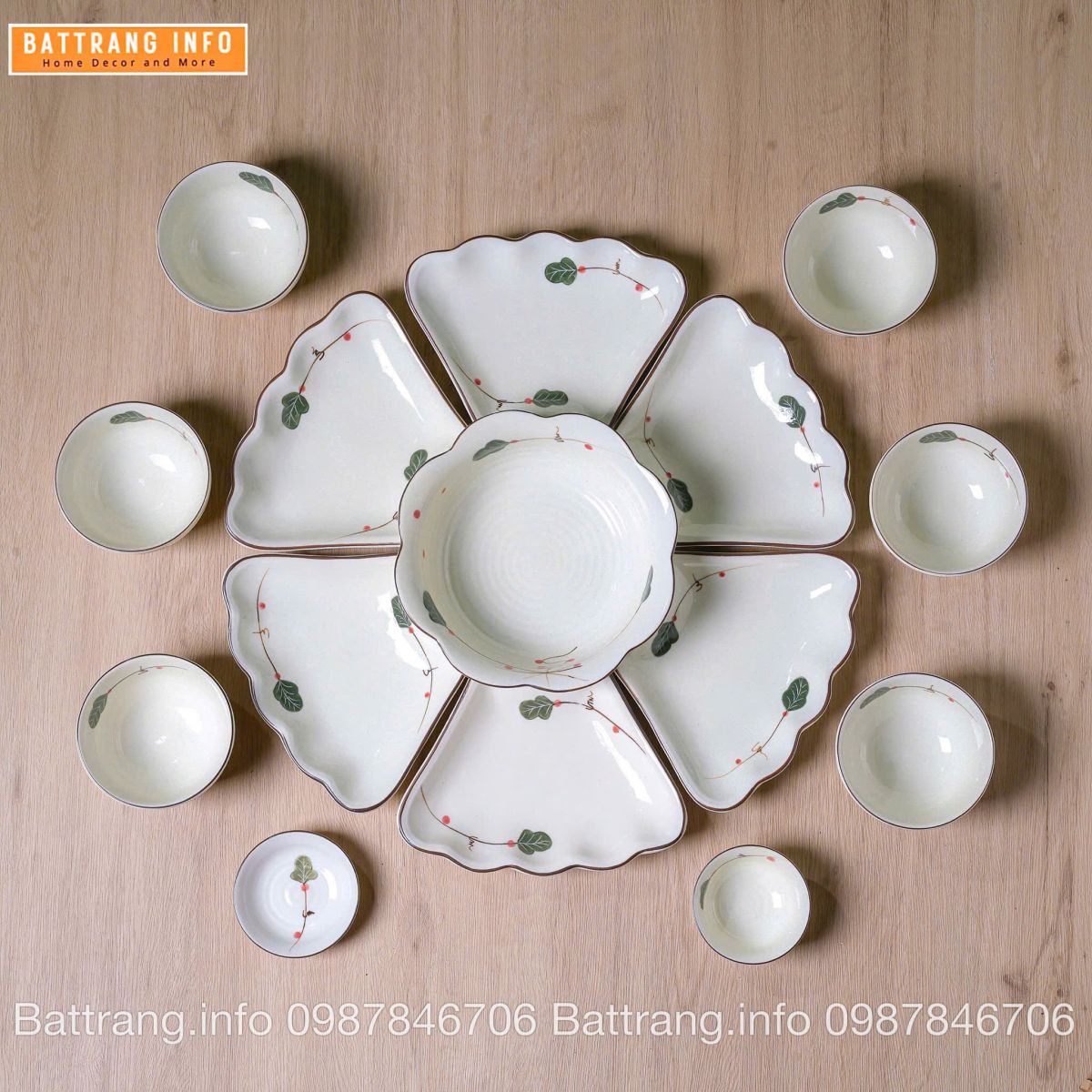 Sét Bát Đĩa Hoa Mặt Trời – Mâm Cơm Cúng Rằm Tháng Giêng Cao Cấp Bát Tràng