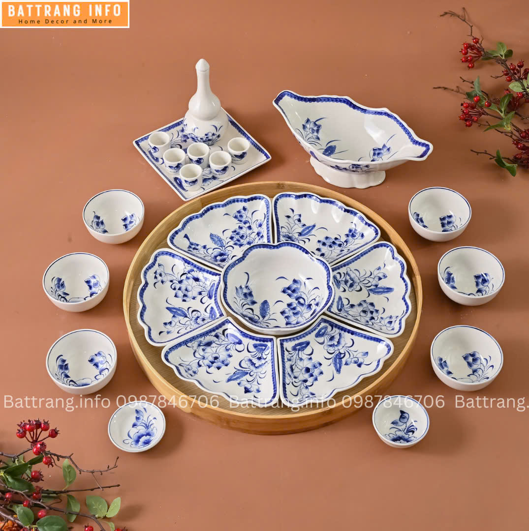 Sét Bát Đĩa Hoa Mặt Trời – Mâm Cơm Cúng Rằm Tháng Giêng Cao Cấp Bát Tràng