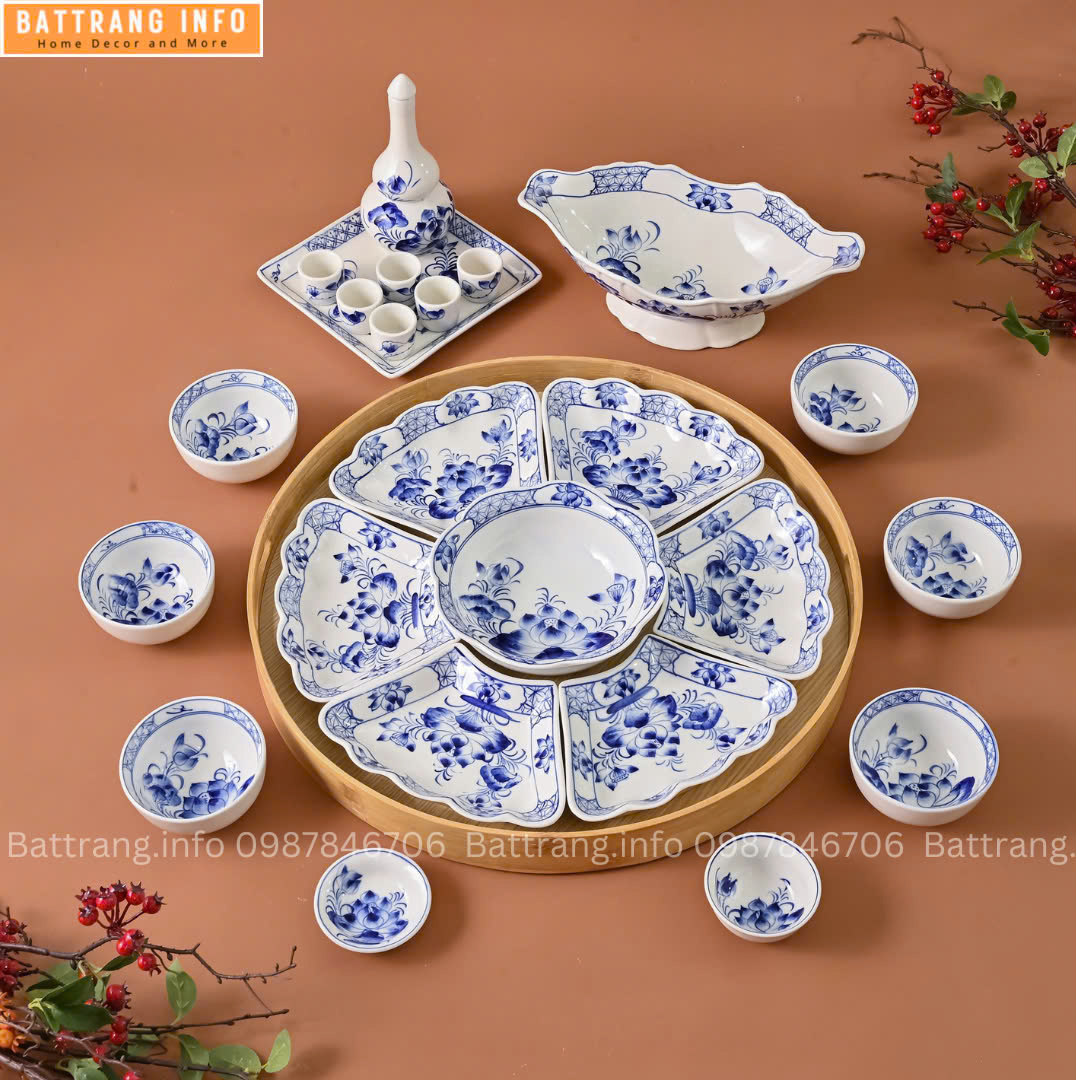 Sét Bát Đĩa Hoa Mặt Trời – Mâm Cơm Cúng Rằm Tháng Giêng Cao Cấp Bát Tràng