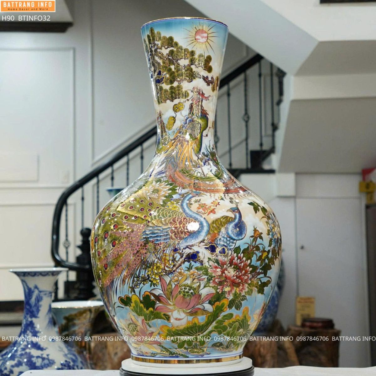 Tỏi cao 90cm vẽ tay Công Danh Phú Quý vẽ vàng 24K cao cấp Bát Tràng 2