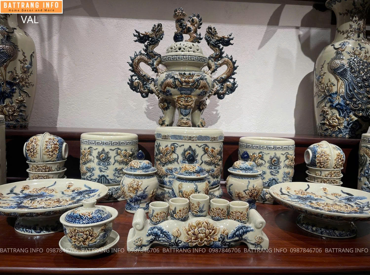 Bộ Đồ Thờ Men Hoàng Thổ Cao Cấp Bát Tràng