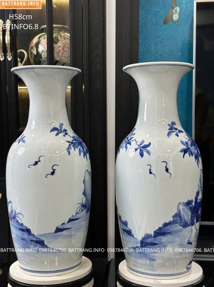 Lộc Bình Phúc Lộc Thọ H58 Men Lam Vẽ Tay Cao Cấp Bát Tràng 2